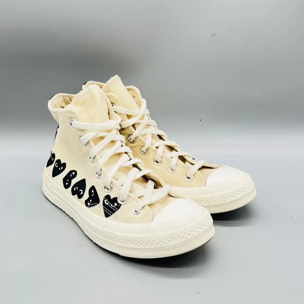 Converse Shoes Womens 8 Mens 6 Beige Chuck Taylor All Star CdG PLAY Sneakers - Picture 2 of 11